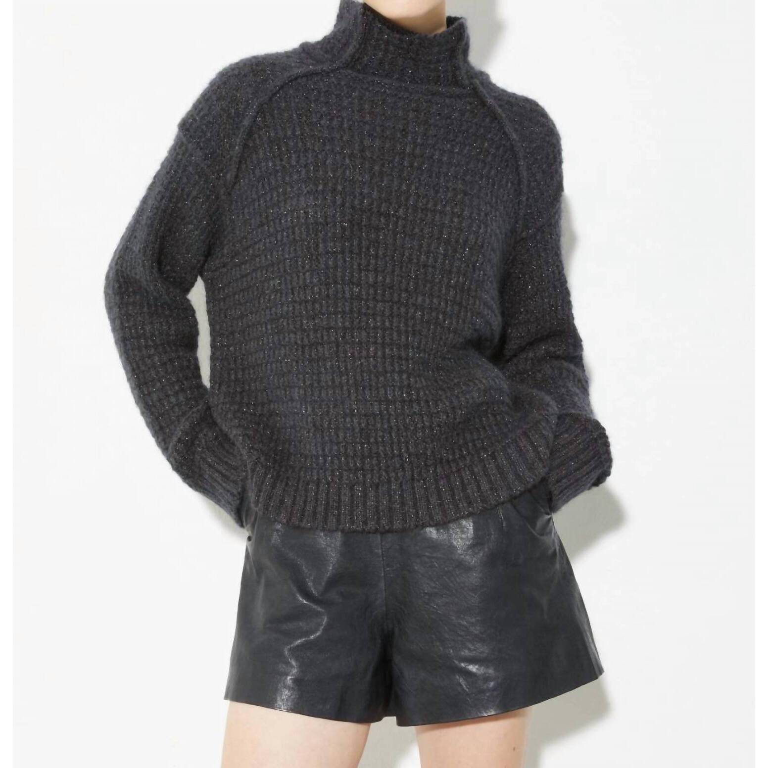New Max&Moi T-Neck Lurex Jumper Top In Dark Grey